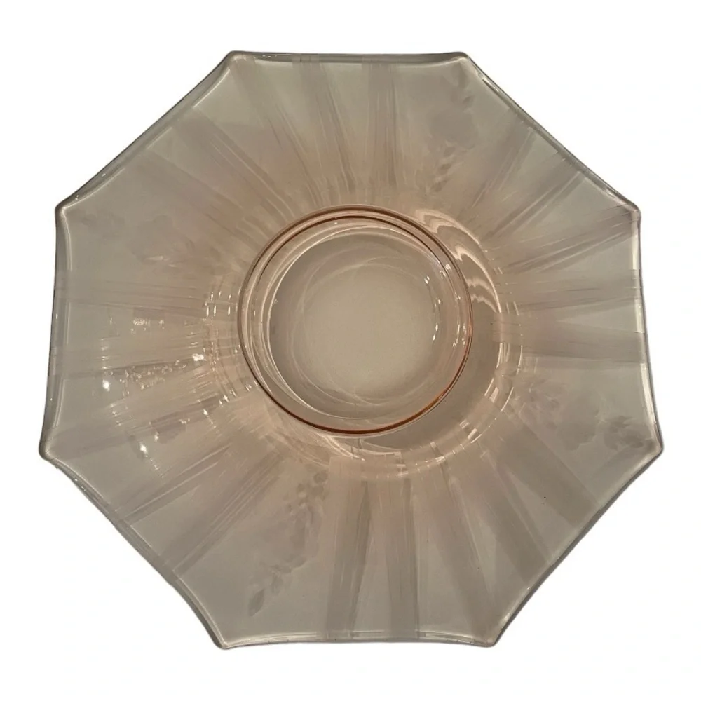 Vintage Pink Depression Glass Dessert Plate or Server  | Sunburst Floral Etched
